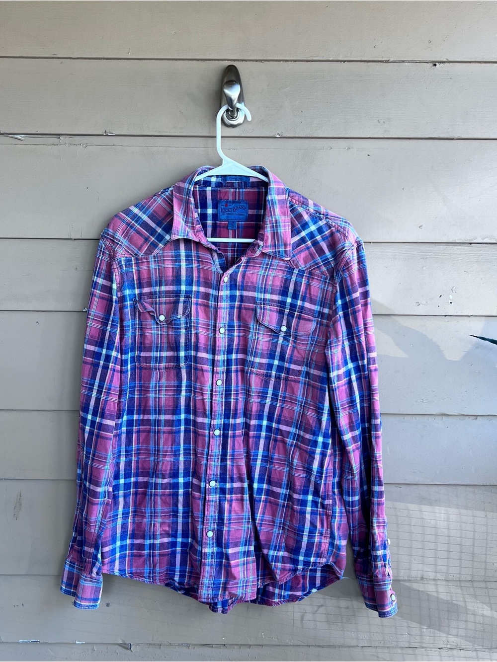 Lucky Brand Plaid Flannel Collared Button Down Shirt Size L Fall